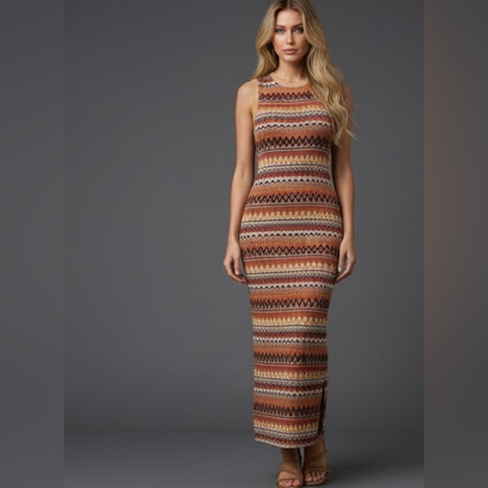 Knit Geo Print Split Thigh Tank Dress